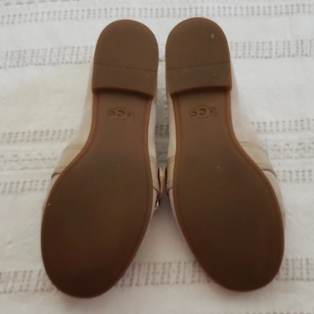 UGG suede beige loafer, slip on, silver buckle, flats,  women's size 7.